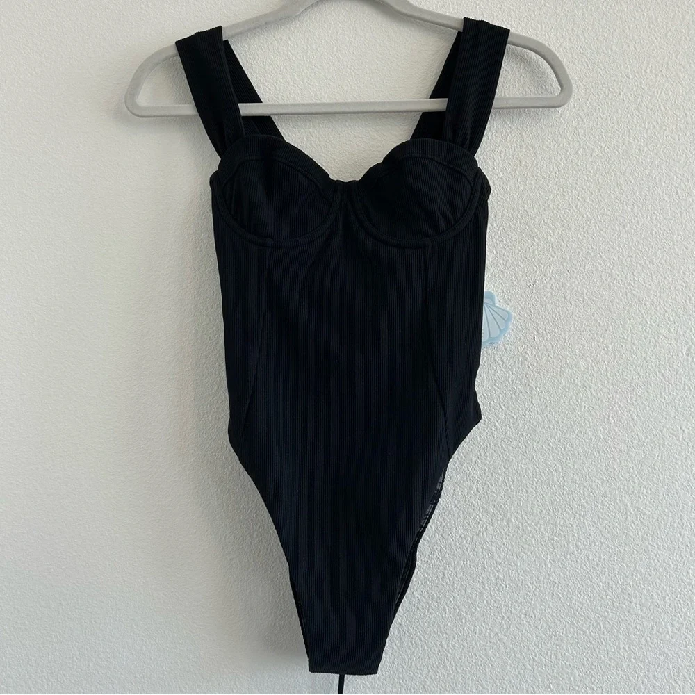 Popflex Boardwalk Bombshell Cheeky One Piece Black Rib - Picture 2 of 7